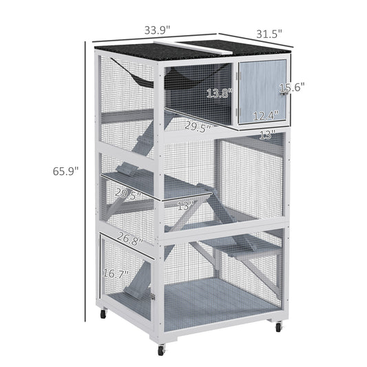 PawHut Catio, Outdoor Cat Enclosure House on Wheels with Hammock, Gray