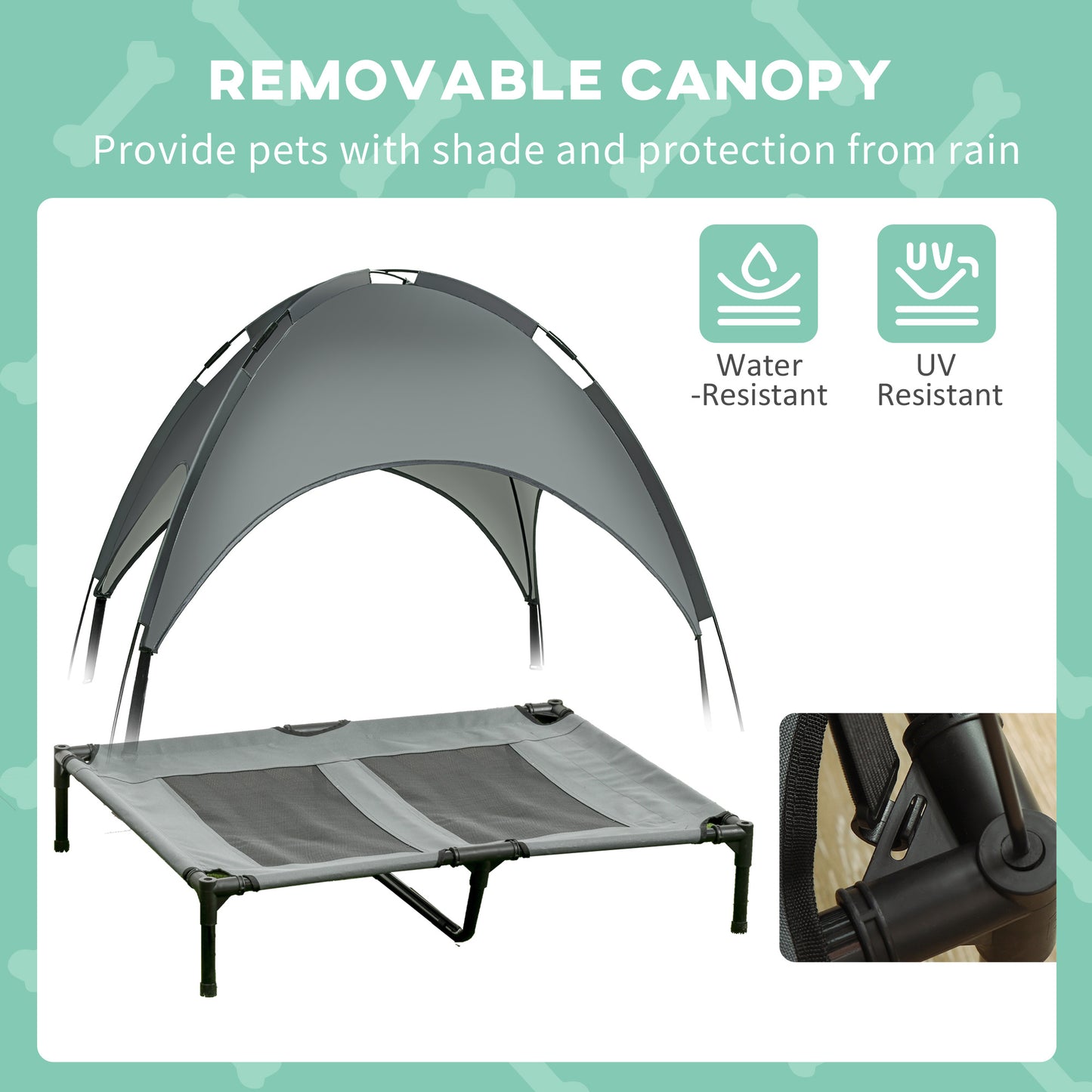 PawHut Elevated Dog Bed with Removable Canopy, Outdoor Dog Cot with UV Protection Canopy Shade, 36 inch Large Pet Bed for Camping, Gray