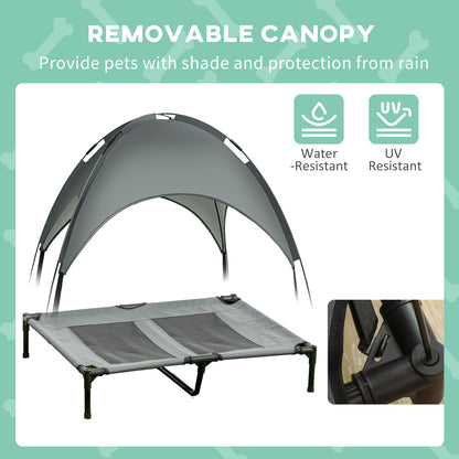 PawHut Elevated Dog Bed with Removable Canopy, Outdoor Dog Cot with UV Protection Canopy Shade, 36 inch Large Pet Bed for Camping, Gray