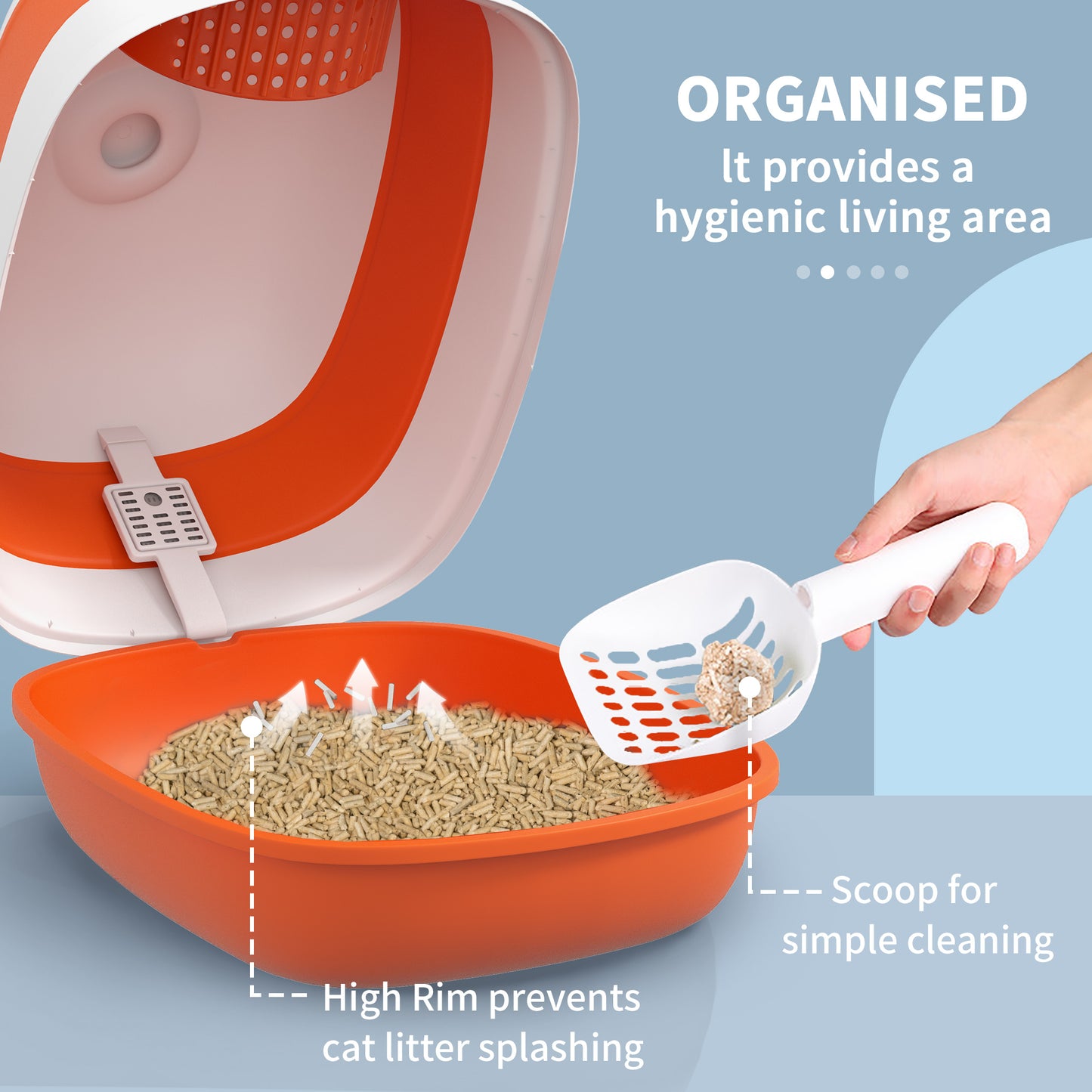 PawHut Dome Covered Cat Litter Box with Lid, White and Orange