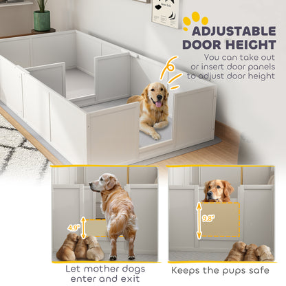 PawHut Whelping Box for Dogs and Puppies w/ Waterproof Pee Pad & Adjustable Door for Large, Medium, Small Dogs,96" x 47" x 19"