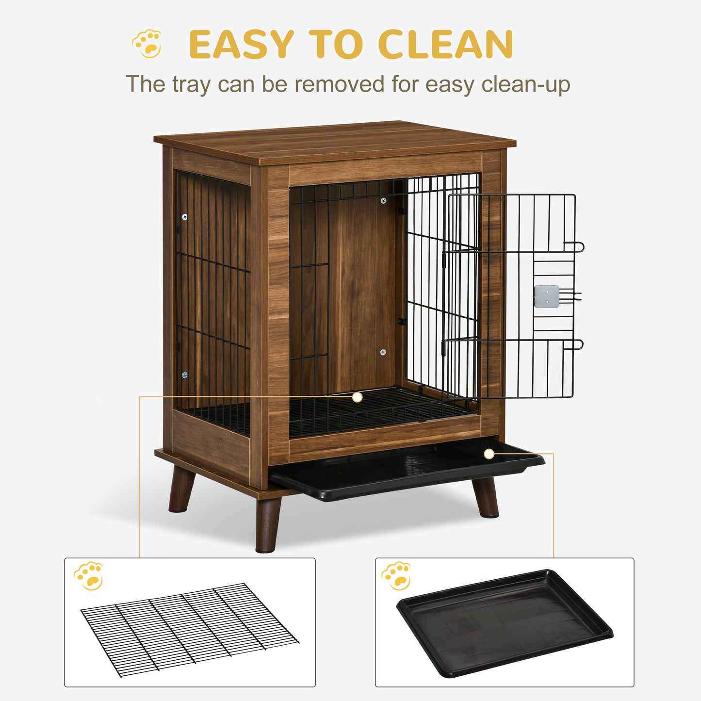 PawHut Wooden Dog Kennel, End Table Furniture with Lockable Doors, Small Size Pet Crate Indoor Animal Cage, Brown