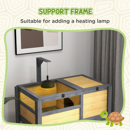 PawHut Tortoise Habitat with Shelf Storage Tortoise Gift Accessory with Weather Protection for Indoor, Yellow