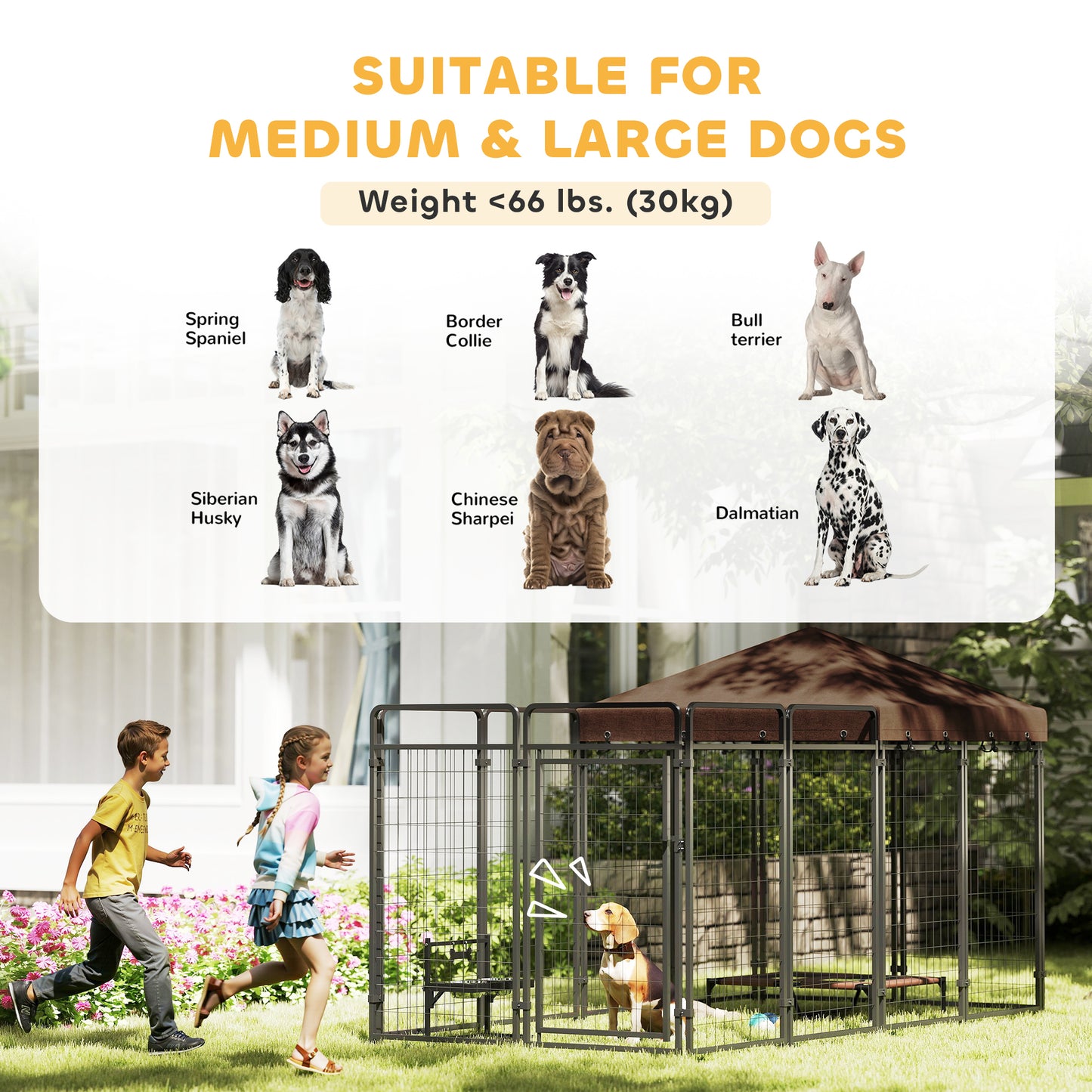 PawHut Dog Kennel Outdoor with Waterproof Canopy, Dog Run with Galvanized Chain Link, Secure Lock, for Backyard and Patio, Large and Medium Sized Breeds, Chickens, Ducks, 9.3' x 4.6' x 5.2'
