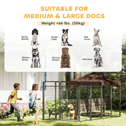 PawHut Dog Kennel Outdoor with Waterproof Canopy, Dog Run with Galvanized Chain Link, Secure Lock, for Backyard and Patio, Large and Medium Sized Breeds, Chickens, Ducks, 9.3' x 4.6' x 5.2'
