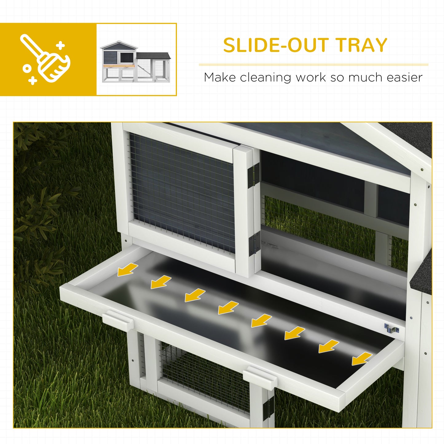 PawHut 58" Wooden Rabbit Hutch – Run, Tray, Asphalt Roof, Ramp, Lockable Doors (Gray)