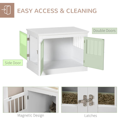 PawHut Wooden Dog Crate End Table, Dog Crate Furniture with Triple Doors, Puppy Crate for Small Dogs Indoor Use, White