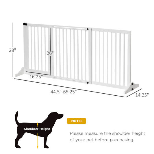 PawHut Freestanding Length Adjustable Wooden Pet Gate with Lockable Door 3 Panels, White