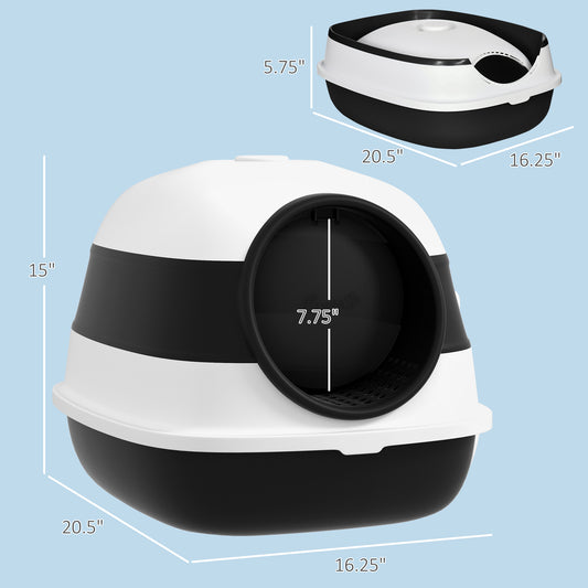 PawHut Dome Covered Cat Litter Box with Lid, White and Black