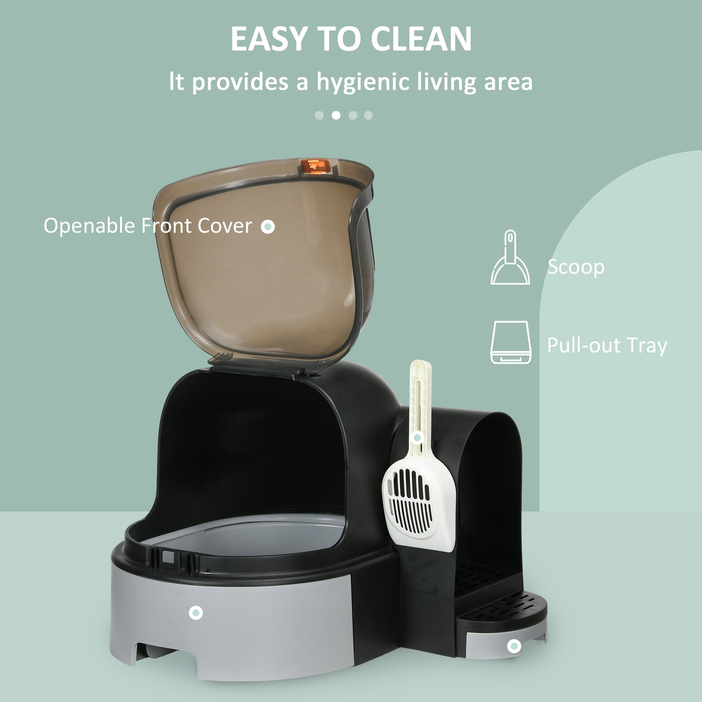 PawHut Cat Litter Box Easy to Clean Open with Scoop, Gray