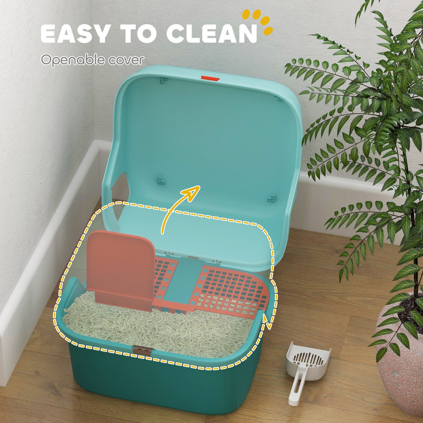PawHut Cat Litter Box with Scoop, Easy to Clean & Openable Cover, Green