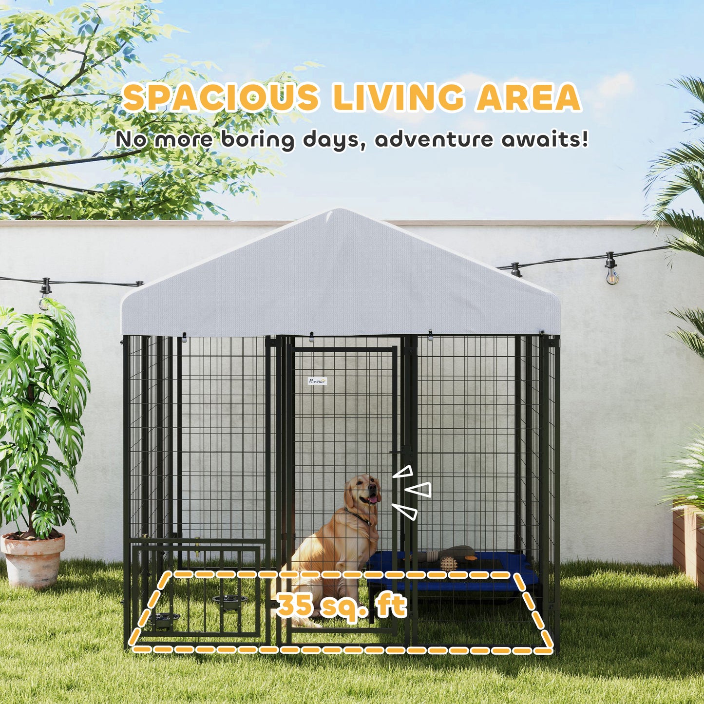 PawHut 5.9' x 5.9' x 6' Outdoor Dog Kennel with Roof, Rotating & 4-Level Adjustable Bowls