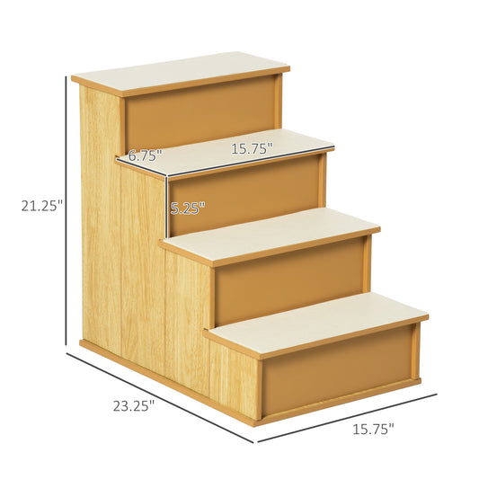 PawHut Pet Stairs, Small Pet Steps with Cushioned Removable Covering for Dogs and Cats Up To 22 lbs, Natural