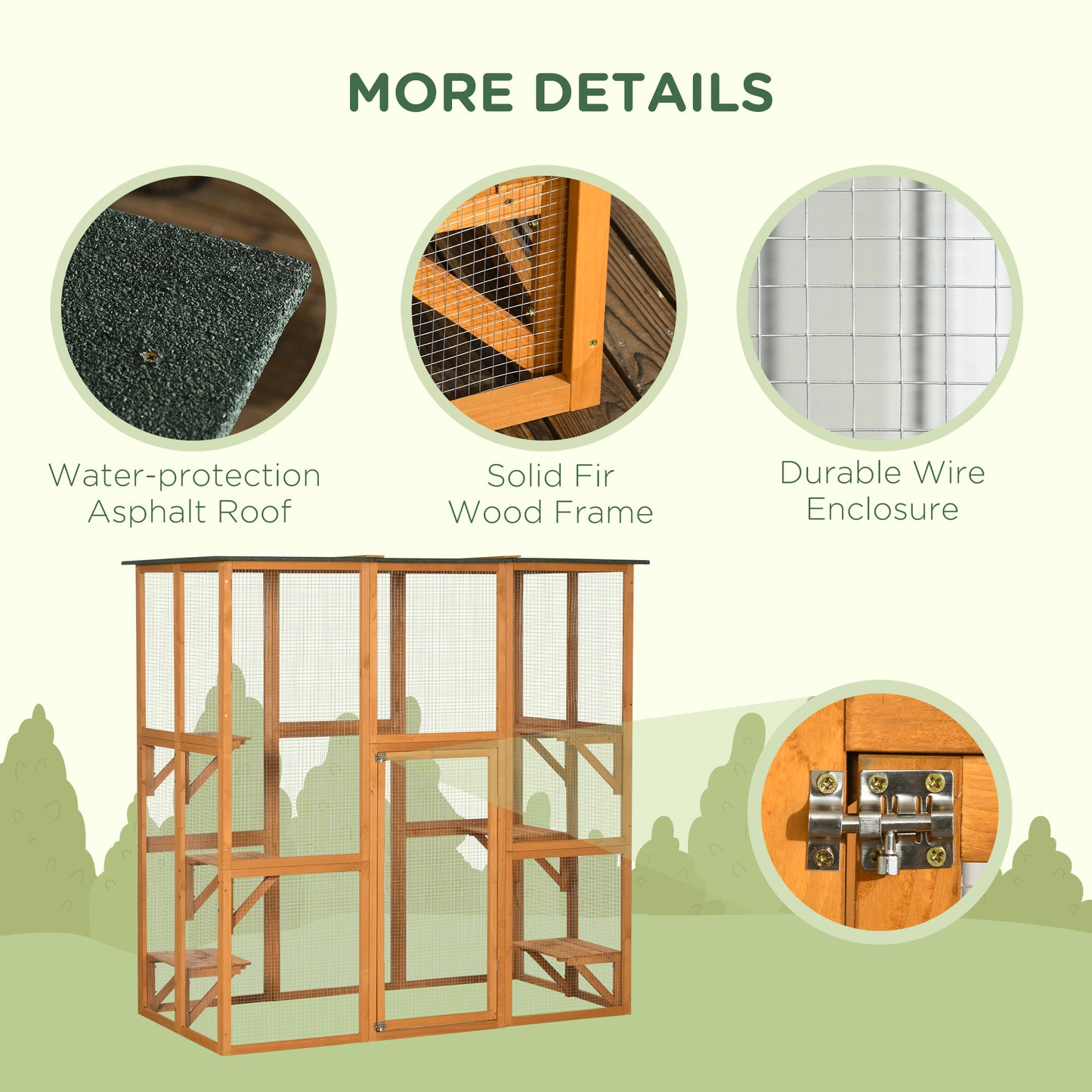 PawHut Outdoor Cat House Big Catio Wooden Feral Cat Shelter Enclosure with Large Spacious Interior, 6 High Ledges, Weather Protection Asphalt Roof, 71" L, Orange