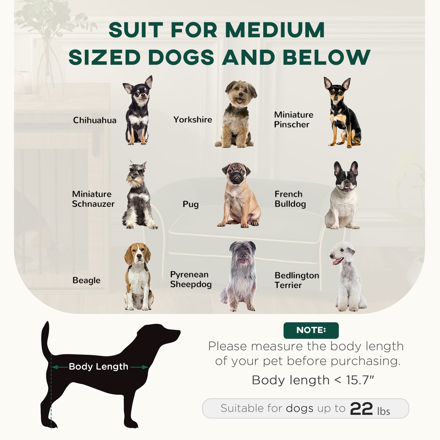 PawHut Pet Couch, Dog Bed for Small and Medium Dogs with Soft Cushion, Washable and Removable Cover, Dark Green