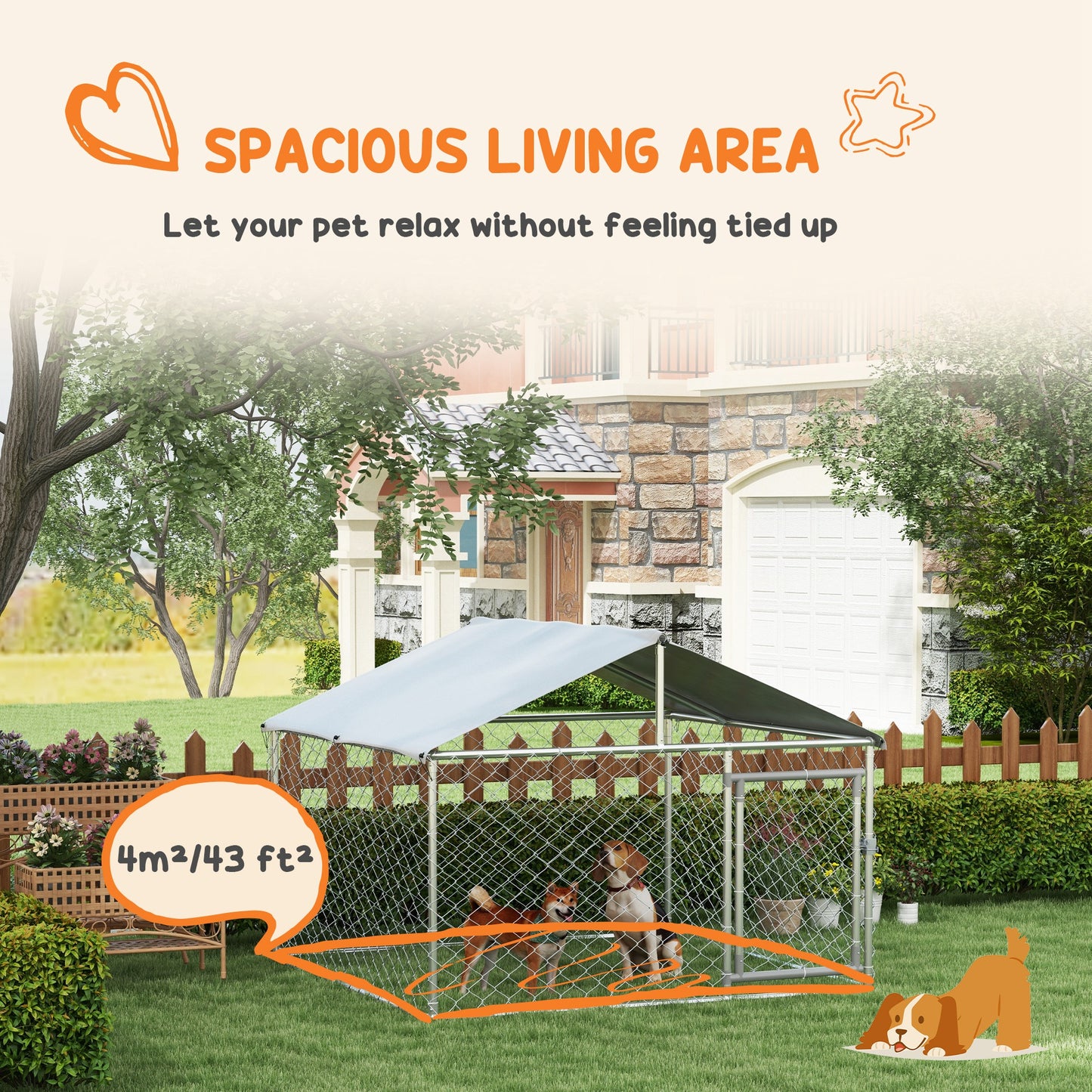 PawHut 6.6' x 6.6' x 4.9' Dog Kennel Outdoor for Small Medium Dogs with Waterproof Roof, Silver