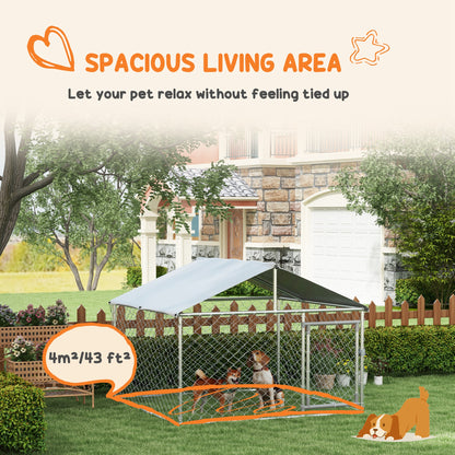 PawHut 6.6' x 6.6' x 4.9' Dog Kennel Outdoor for Small Medium Dogs with Waterproof Roof, Silver