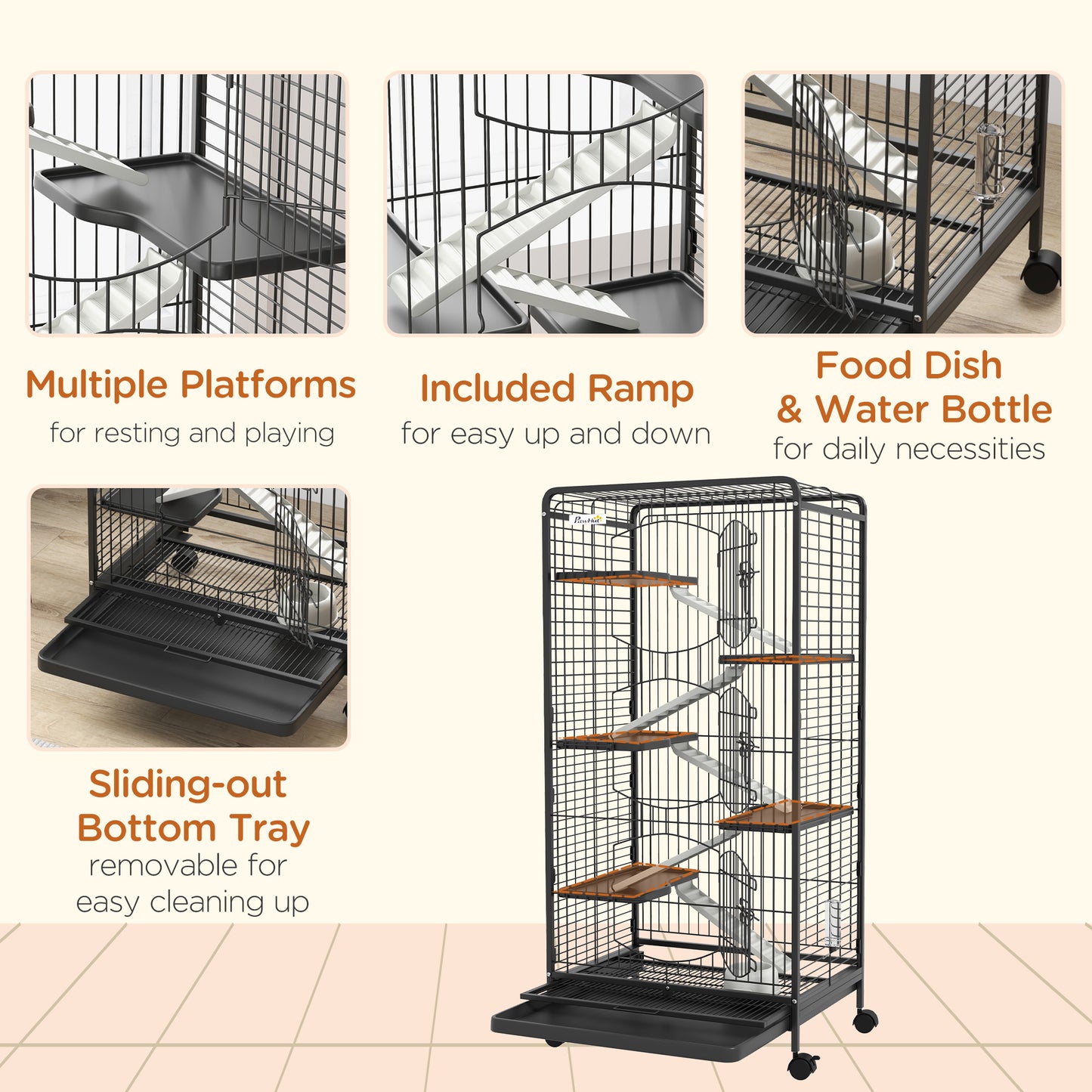 PawHut 6 Levels Small Animal Cage for Dwarf Rabbits, Pet Mink, and Chinchillas