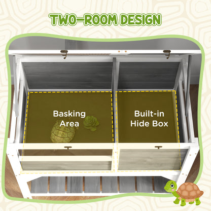 PawHut Tortoise Habitat with Shelf Storage Tortoise Gift Accessory with Weather Protection for Indoor, Light Gray