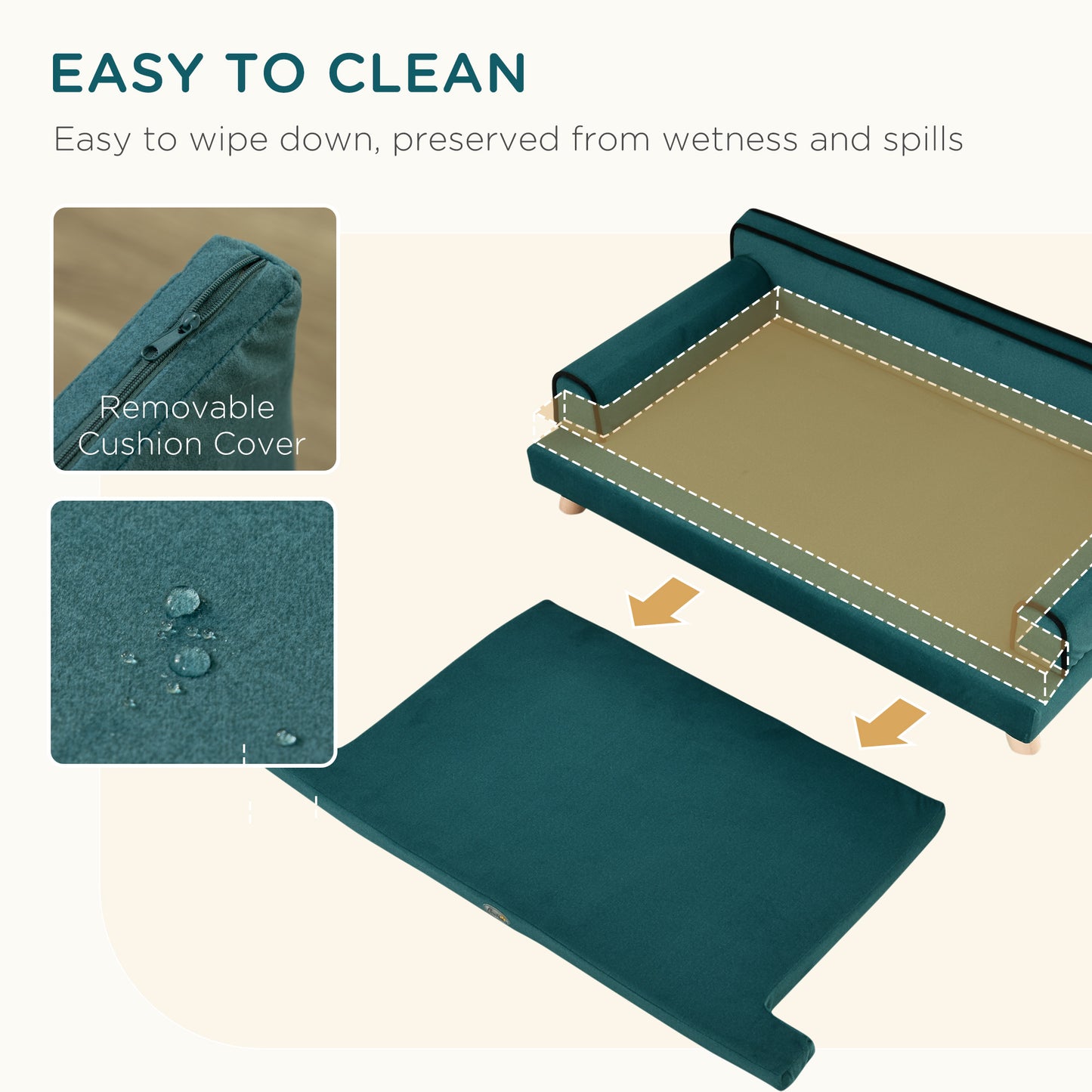 PawHut Large Dog Couch for a Fancy Dog Bed, Elevated Dog Sofa Bed with Washable Cover, Wooden Legs, Teal