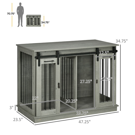 PawHut Modern Dog Crate End Table with Divider Panel, Gray