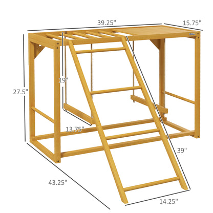 PawHut Wooden Chicken Activity Play w/ Swing Set, Chicken Coop Toy, Natural