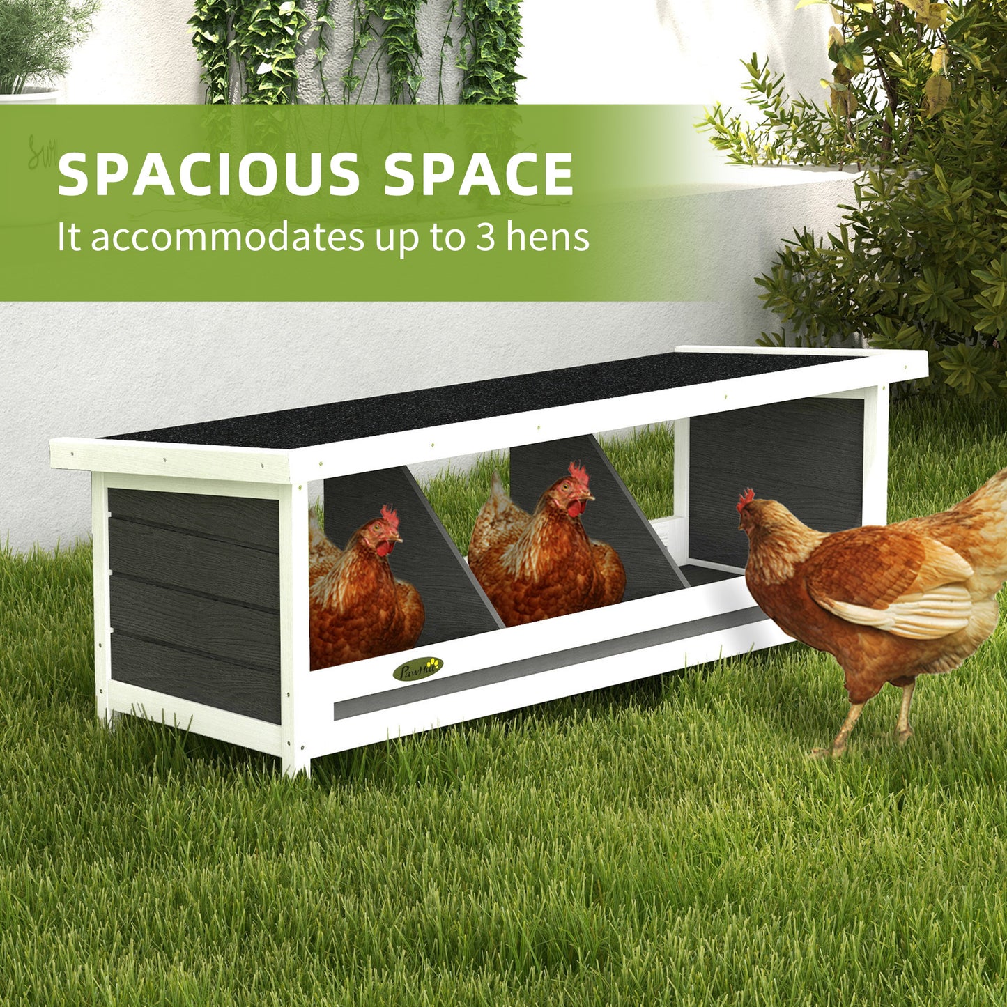 PawHut Wood Nesting Boxes Chicken Coop Accessories for Up to 3 Chickens, with Asphalt Roof, Gray