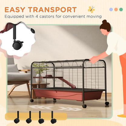 PawHut 48″ Small Animal Cage w/Wheels, Ramp & Feeder