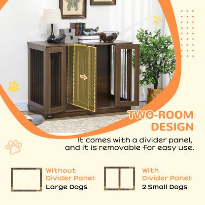 PawHut Furniture Style Dog Crate with Removable Divider, Dog Crate Side End Table Indoor with Double Doors, for Small to Large Dogs, 47" x 23.5" x 35", Walnut