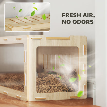 PawHut Hamster Cage with Easy View Acrylic Panels, Air Vents & Openable Roof, for Gerbil, Guinea Pig, 39" x 20" x 18.5", Oak