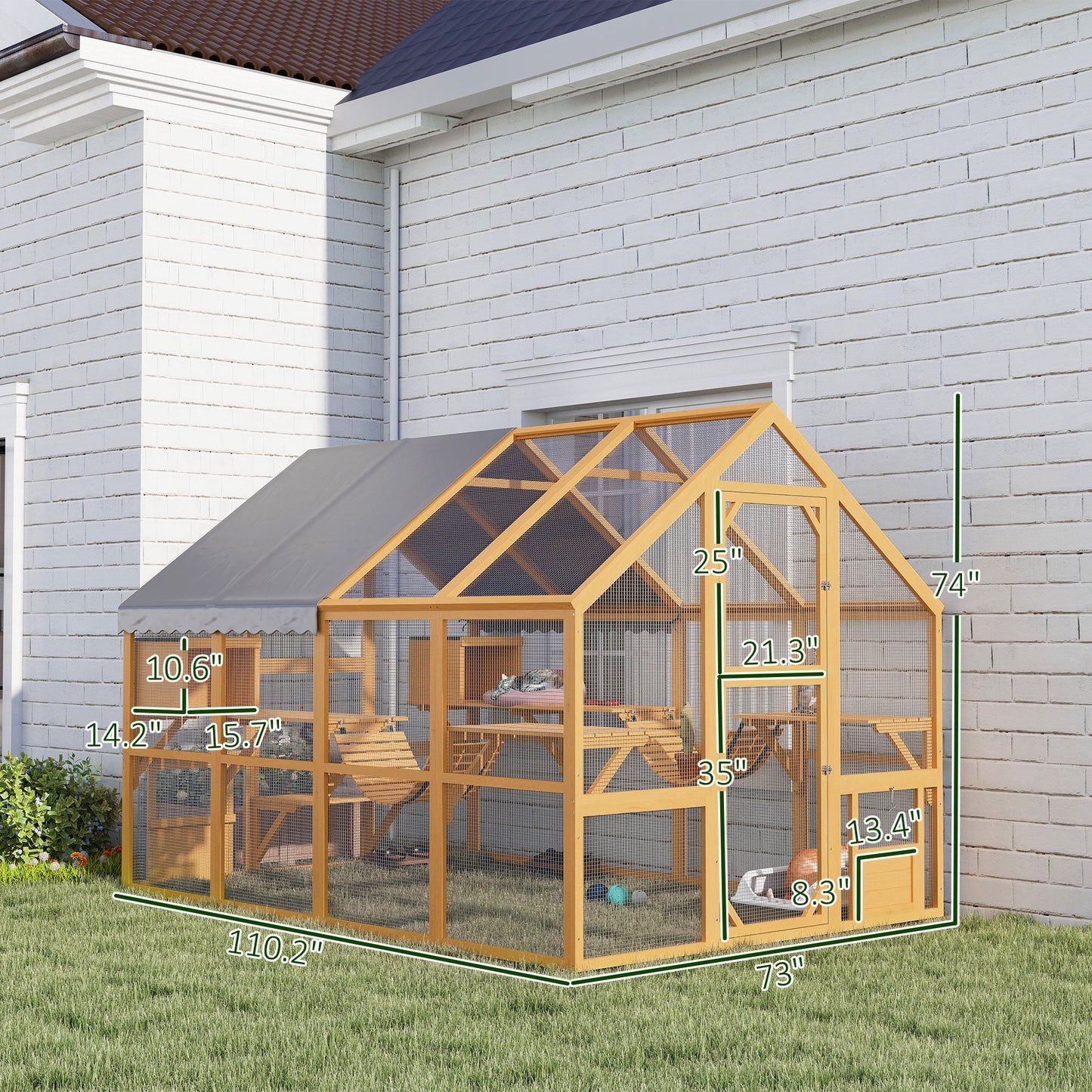 PawHut Large Wooden Outdoor Cat Enclosure w/ Waterproof Cover – Yellow