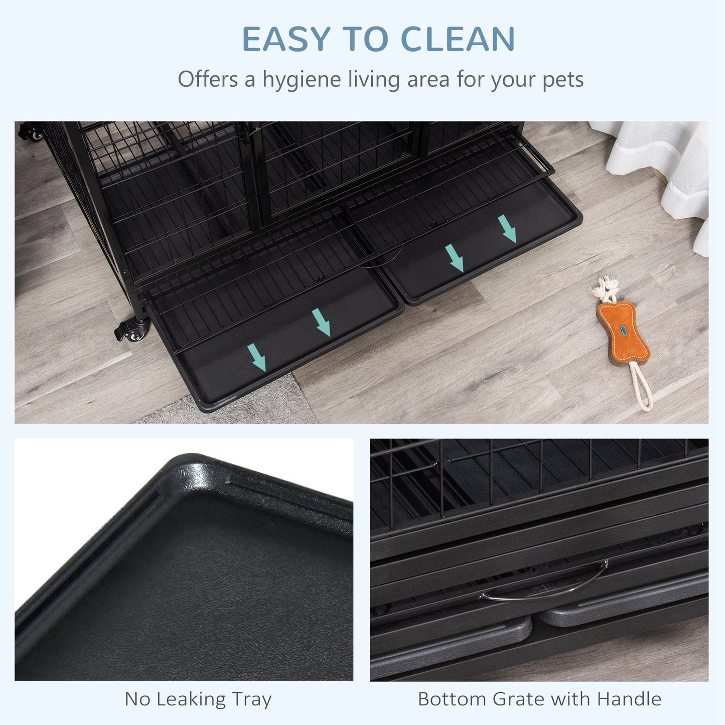 PawHut 43" Heavy Duty Dog Crate with Removable Tray, Lockable Wheels and Double Door, for Large and Extra Large Dogs, Black