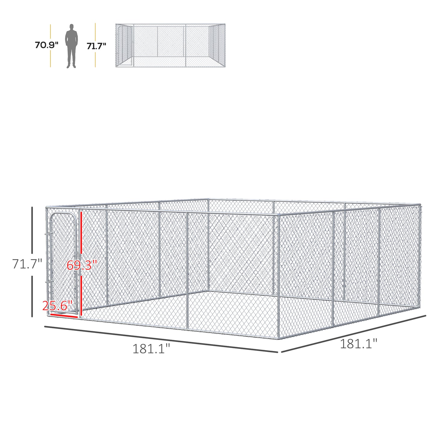 PawHut Large Dog Kennel Outside, Heavy Duty Dog Cage, Outdoor Fence Run with Galvanized Chain Link, Secure Lock, for Large Breeds, Chickens, Ducks, 15' x 15' x 6