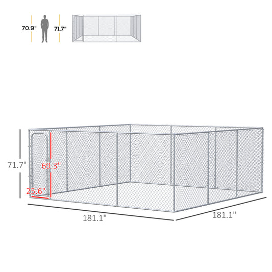 PawHut Large Dog Kennel Outside, Heavy Duty Dog Cage, Outdoor Fence Run with Galvanized Chain Link, Secure Lock, for Large Breeds, Chickens, Ducks, 15' x 15' x 6