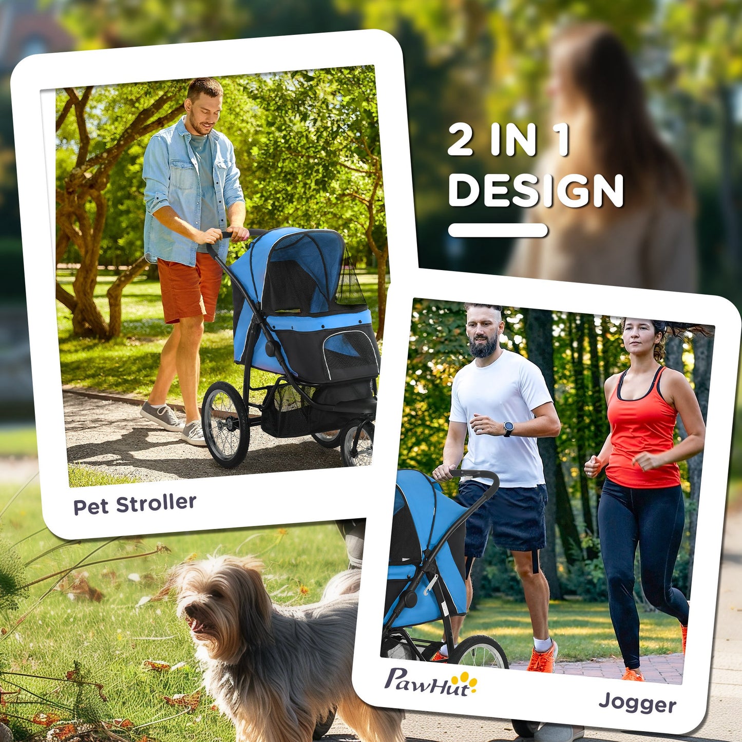 PawHut Pet Stroller for Small Dogs and Medium Dogs with Adjustable Canopy, Safety Tether, Storage Basket, Blue