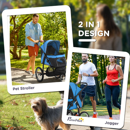 PawHut Pet Stroller for Small Dogs and Medium Dogs with Adjustable Canopy, Safety Tether, Storage Basket, Blue