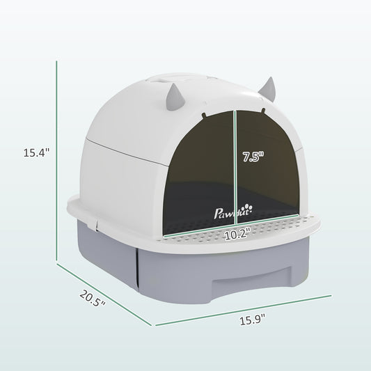 PawHut Covered Cat Litter Box w/Lid - Gray
