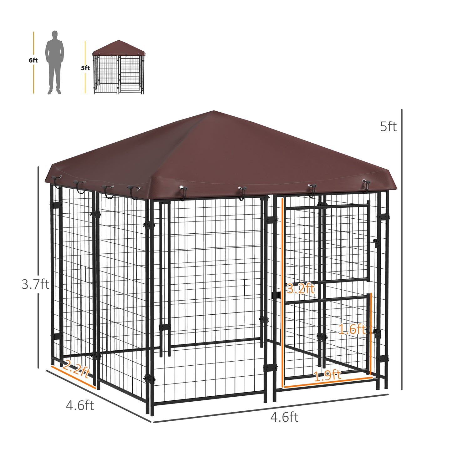 PawHut 4.6' x 4.6' x 5' Dog Kennel Outdoor with Waterproof Canopy, Large Door