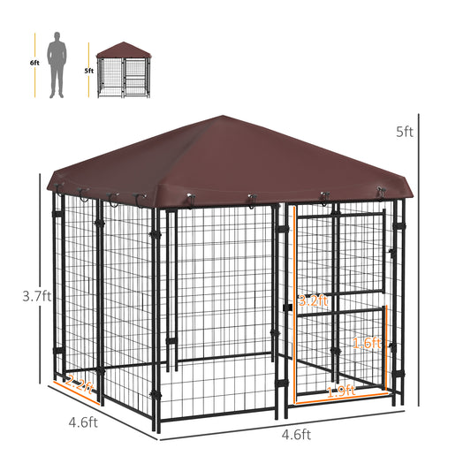 PawHut 4.6' x 4.6' x 5' Dog Kennel Outdoor with Waterproof Canopy, Large Door