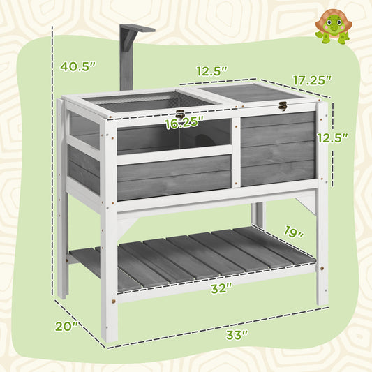 PawHut Tortoise Habitat with Shelf Storage Tortoise Gift Accessory with Weather Protection for Indoor, Light Gray