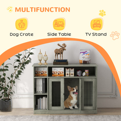 PawHut 47" Dog Crate Furniture with Storage, for Large Medium Dogs, Gray