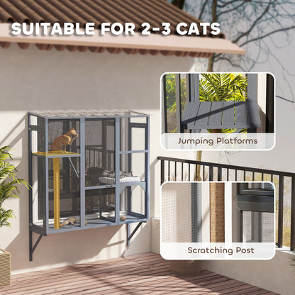 PawHut Catio Outdoor, Window Catio for 2-3 Large Indoor Cats w/ 2 Jumping Platforms, Scratching Post, for Playing, Napping