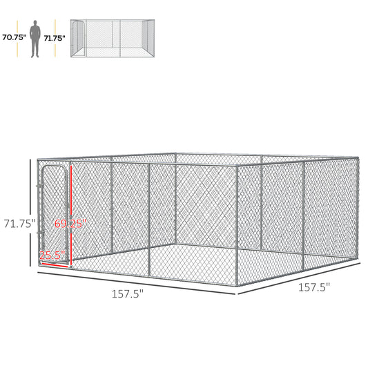 PawHut Outdoor Dog Kennel, Galvanized Chain Link Fence Heavy Duty Pet Run House, Chicken Coop with Secure Lock Mesh Sidewalls for Backyard Garden, Silver