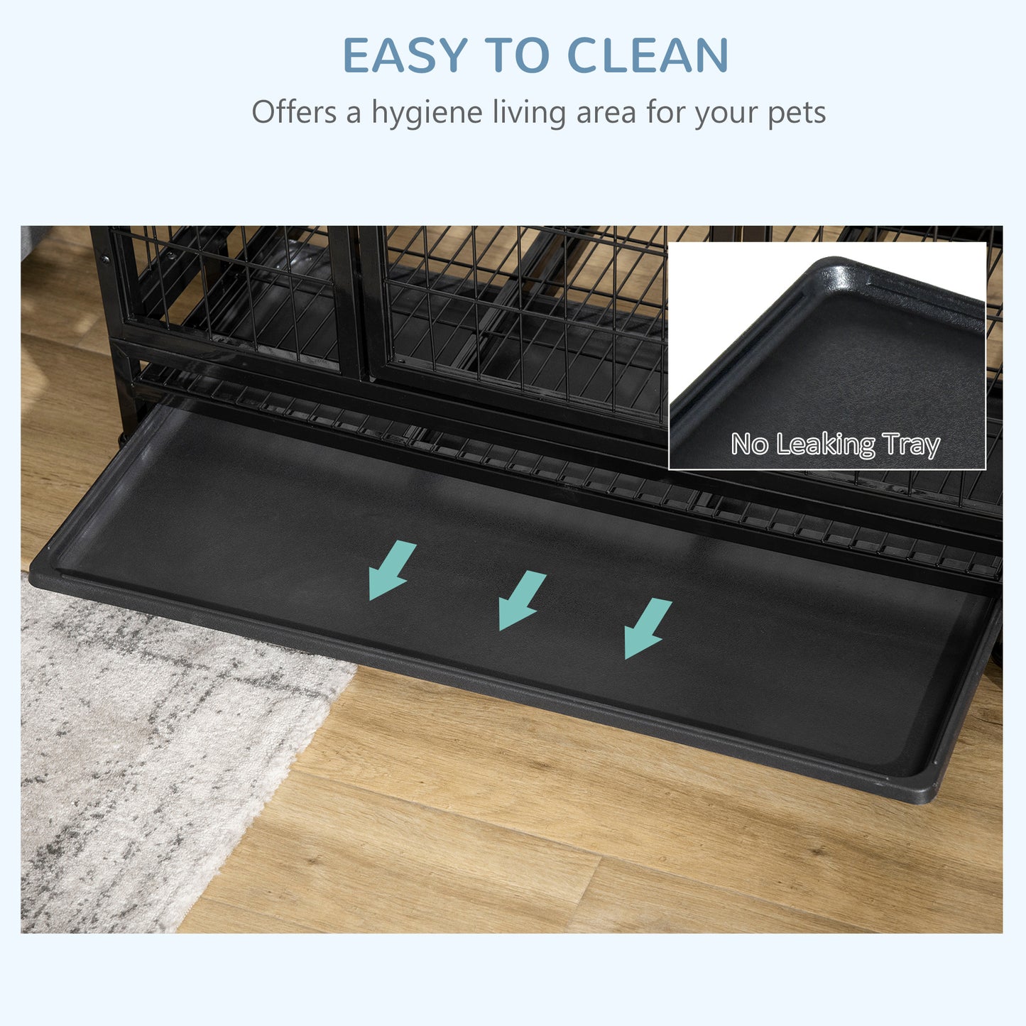 PawHut 36" Heavy Duty Dog Crate with Removable Tray, Lockable Wheels and Double Door, for Medium and Large Dogs, Black