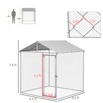 PawHut 6.6' x 6.6' x 7.8' Dog Kennel Outdoor for Small Medium Dogs with Waterproof Roof, Silver