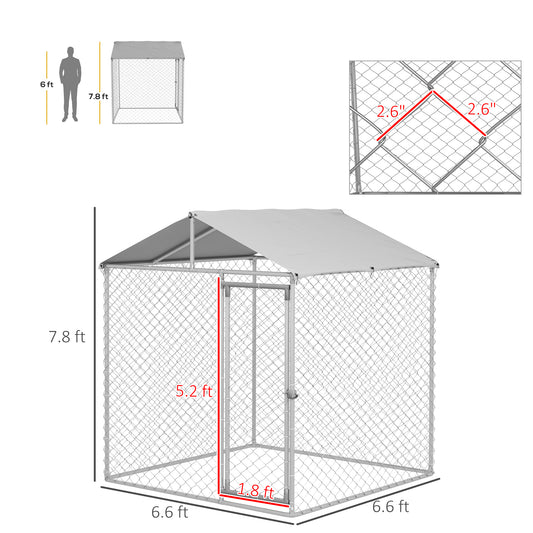 PawHut 6.6' x 6.6' x 7.8' Dog Kennel Outdoor for Small Medium Dogs with Waterproof Roof, Silver