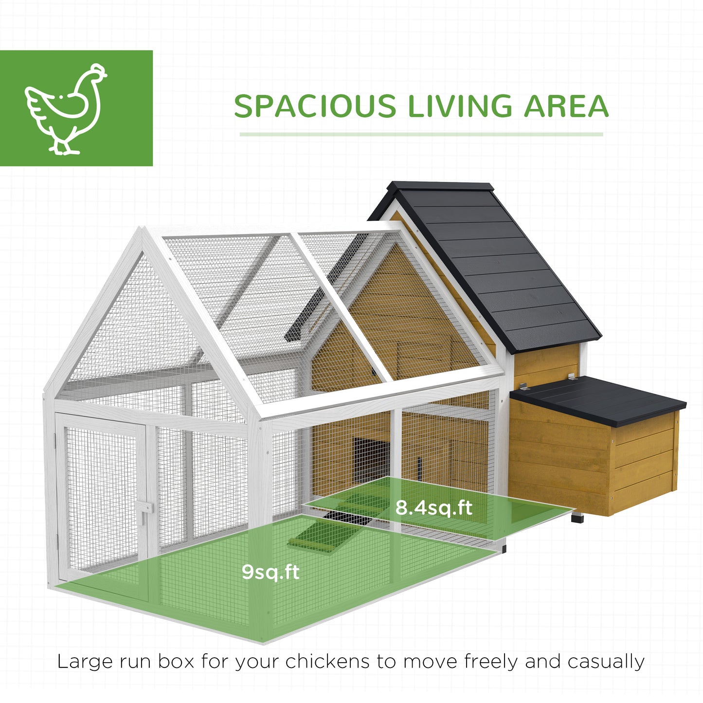 PawHut 65" Chicken Coop Wooden Chicken House Rabbit Hutch Poultry Cage Hen Pen Backyard with Nesting Box, Ramp, Run, Yellow