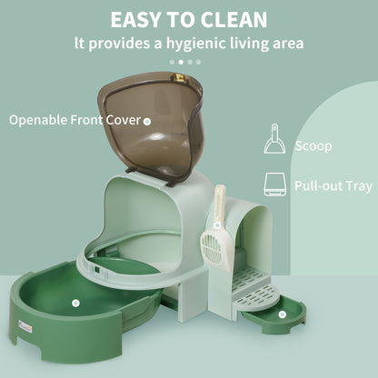 PawHut Cat Litter Box Easy to Clean Open with Scoop, Green