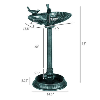Outsunny 32" Antique Bird Bath Decorative Birdbath Bird Feeder Bowl with Planter Pedestal and Bird Statues, Verdigris