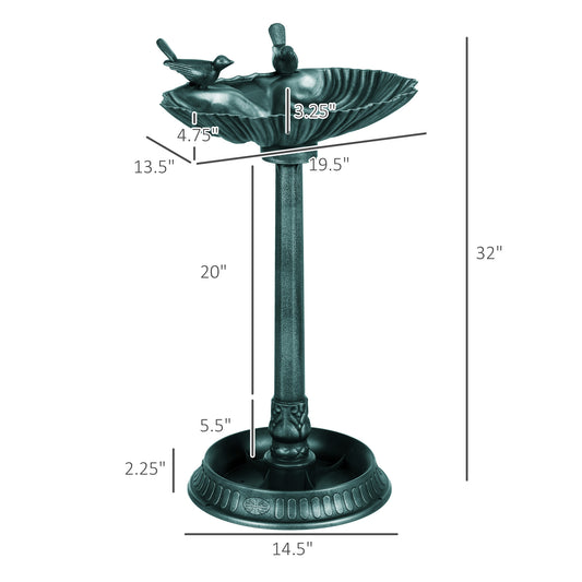 Outsunny 32" Antique Bird Bath Decorative Birdbath Bird Feeder Bowl with Planter Pedestal and Bird Statues, Verdigris